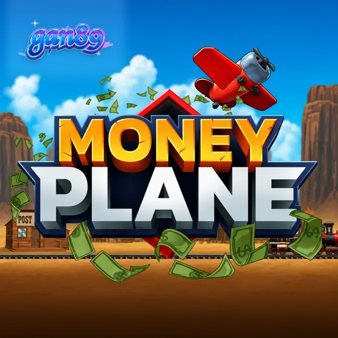 Tampilan visual pesawat dalam game Money Plane dengan elemen bertema kereta api.
