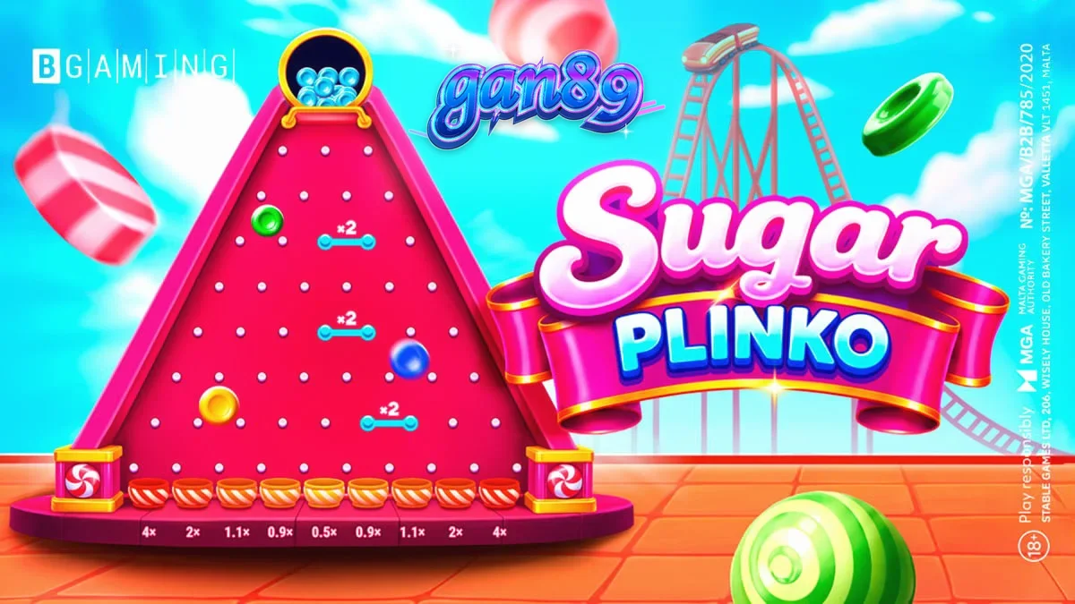 Tampilan visual papan permainan Sugar Plinko dengan tema permen yang cerah